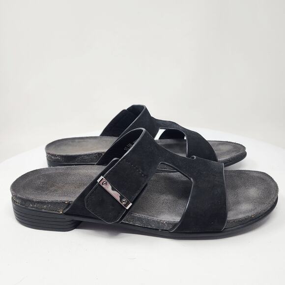 Munro Jody Slide Sandals Women 10.5M Black Nubuck Leather Silver Accent m490686 - Picture 2 of 13
